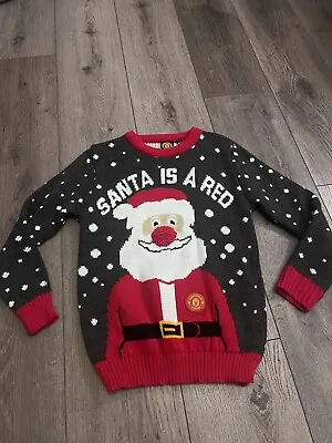 Buy Manchester United Christmas Jumper Age 6-7 Grey And Red, Santa In The Snow • 12.50£