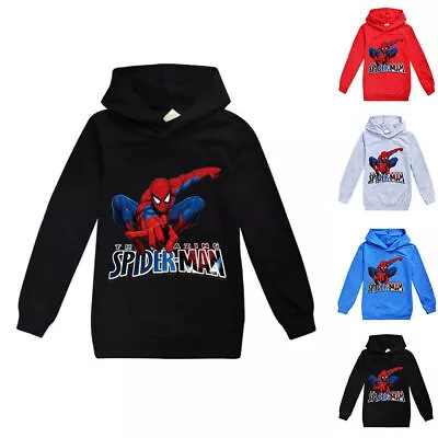 Buy Kids Boys Casual Spider-Man Hooded Sweatshirt Long Sleeve Hoodies Pullover Tops • 11.82£
