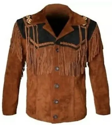 Buy  Men's Traditional Cowboy Native American Western Fringes Suede Leather Jacket  • 86.64£