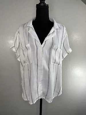 Buy Thread And Supply Womens Black White Double Pinstripe Top Sz L • 17.84£