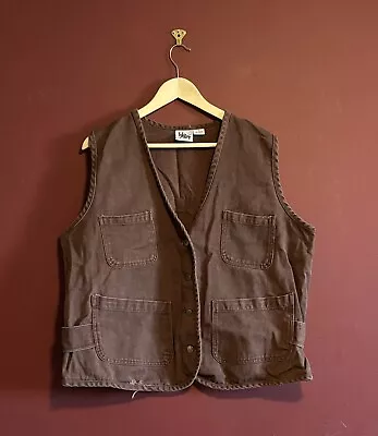 Buy Vintage 90s Chore Vest Size 18 Distressed Canvas Pockets Brown Sudden Impact • 33.81£