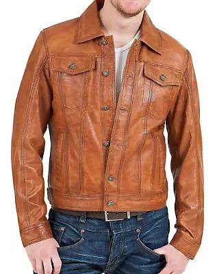 Buy Men's Biker Motorcycle Vintage Brown Classic Diamond Real Leather Jacket • 79.99£