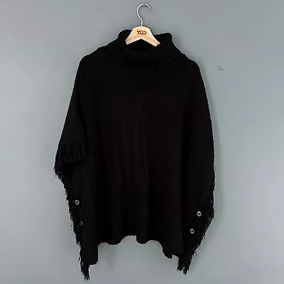 Buy Ladies Next Black Knitted Tasselled Turtleneck Cape Poncho Size Medium, 12-14 • 4.99£