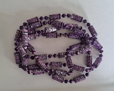Buy Purple Necklace Long Cylinder Beads Arty Vintage Jewellery Hard Plastic 66cm 26  • 14.65£