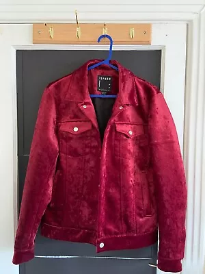 Buy Mens Red Velvety Polyester Jacket Topman Small Excellent Condition • 15.10£