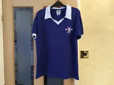 Buy Retro Style Chelsea Football Top, Blue With Pale Blue Collar, Size M • 5£
