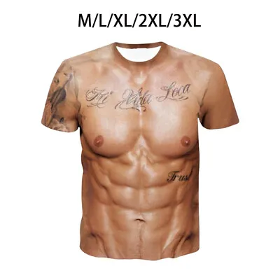 Buy Funny 3D Muscle Printed Men's Short Sleeve Summer Tees Undershirt T Shirt • 7.99£