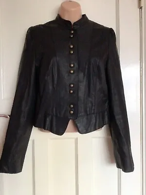 Buy Vintage OASIS Black Leather Steampunk Jacket Size 12 • 39.99£