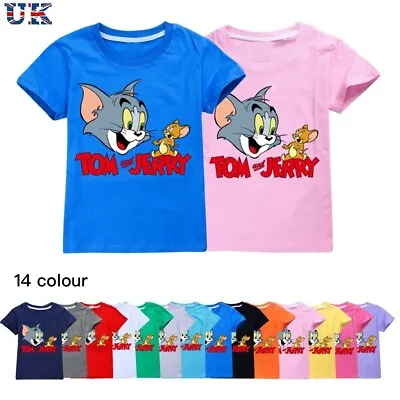 Buy Kids Boys TOM And JERRY Print Casual Short Sleeve Cotton T-shirt Tops Age 2-14 • 8.95£