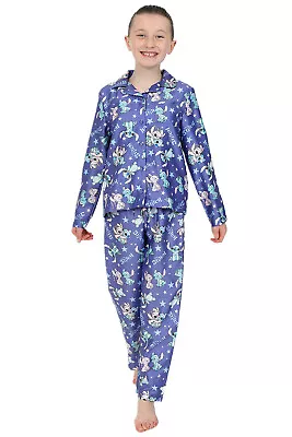 Buy Disney Stitch And Angel Girls Long Purple Satin Pyjama Set For Kids • 17.99£