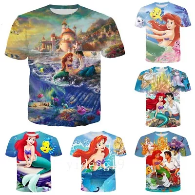 Buy Girls 3D The Little Mermaid Princess Casual Short Sleeve T-Shirt Tee Summer Top • 5.99£