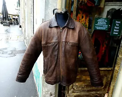 Buy Vintage Bomber Leather Jacket Aviator Bomb Boogie Aged Brown Size XL • 230£