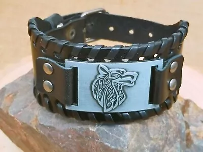 Buy Viking Leather Bracelet, Vikings Genuine Leather Metal Vegvisir Bracelet • 9.95£