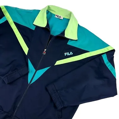 Buy Vintage FILA Windbreaker Track Jacket, Turquoise/Navy/Green, Size XL (JKT436) • 25£