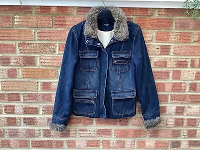 Buy Principles - Fleece Lined Fur Trim Denim Jacket - Size 12 - Excellent Condition • 7£