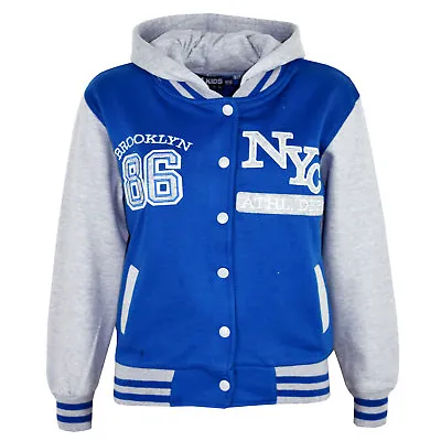 Buy Kids Girls Baseball NYC ATHLETIC Royal Hooded Jacket Varsity Hoodie Age 5-13 Yrs • 11.99£