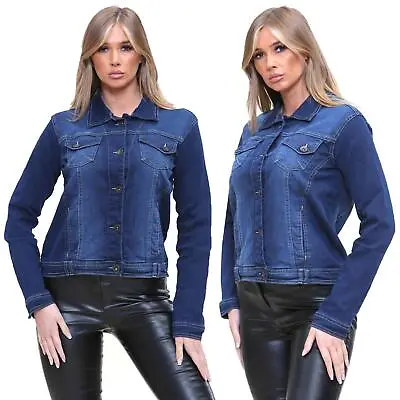 Buy Womens Denim Jacket Long Sleeve Stretchable Ladies Regular Top Button Up Jeans • 13.99£