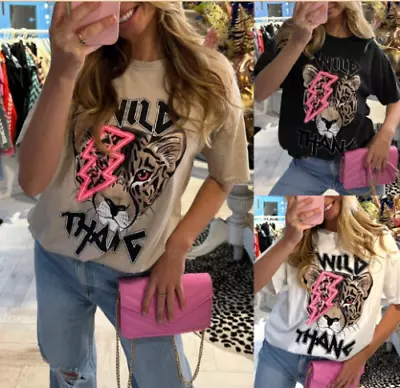 Buy T-Shirt Graphic Print Womens Wild Oversized Short Sleeve Tee Top New • 7.99£