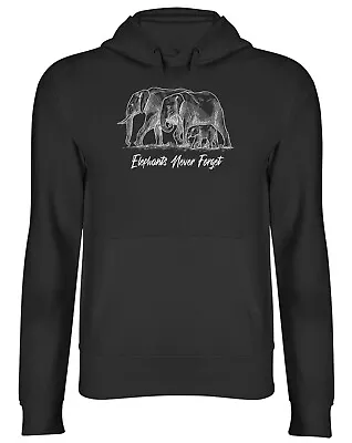 Buy Elephants Never Forget Hoodie Mens Womens Forever Memory Remember Top Gift • 17.99£