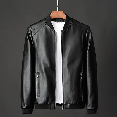 Buy Men Casual Biker Coat Faux Leather Bomber Jacket Outwear Zip Slim Tops Coat • 28.46£