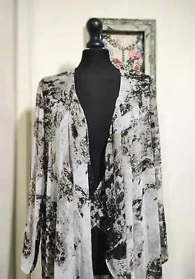 Buy H&M Long Chiffon Jacket Waterfall Abstract Patterned Black & Grey Size 12 / 38   • 10£