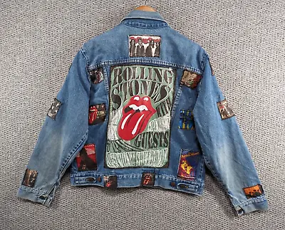 Buy Rustler Vintage Rolling Stones Patchwork Denim Jean Rock Trucker Jacket - XL • 49.50£