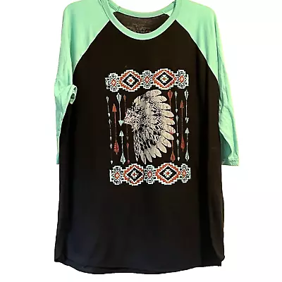 Buy Crazy Train Womens Plus 2X T-shirt Top Raglan 3/4 Sleeve Boho Aztec Arrows Black • 17.88£