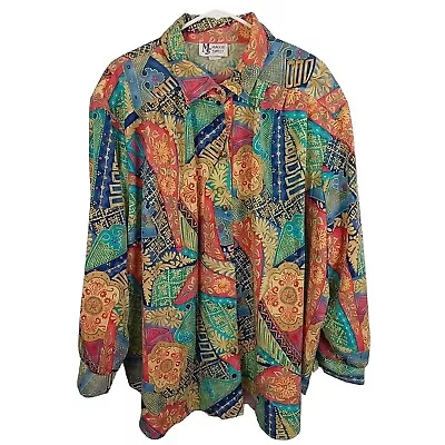 Buy Vintage Maggie Sweet Button Up Blouse Women's Size 3XP Vibrant Funky 80's Retro • 23.62£
