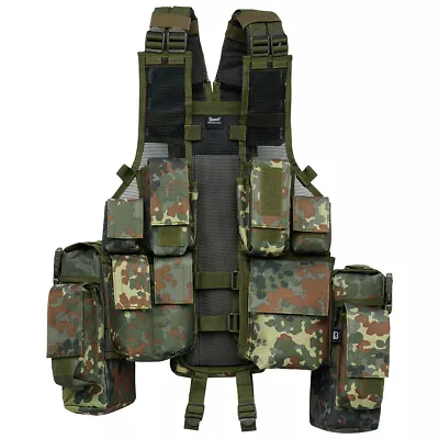 Buy Brandit Tactical Vest MOLLE Army Combat Military Carrier Holster Flecktarn Camo • 49.95£