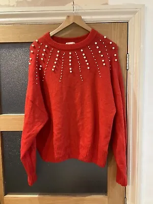 Buy Super Soft H&M Large Red Pearl Bead Detail Festive Xmas Jumper Top Christmas  • 3.99£