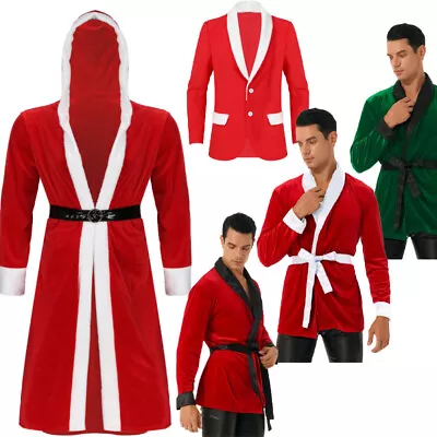 Buy Mens Flannel Christmas Robe Hooded Xmas Dressing Gown Fancy Santa Claus Jacket  • 32.15£