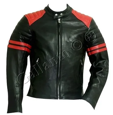 Buy Brad Pitt Black And Red Fight Club Cowhide Leather Jacket Biker Motorcycle Armou • 115£
