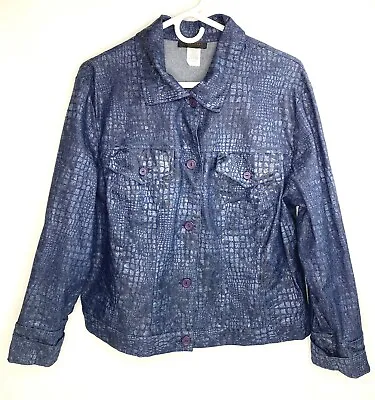 Buy VTG Streetwear Women’s 14 Blue Snake Pattern Jean Trucker Jacket - Made In USA • 17.95£