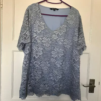 Buy Bonmarche Blue T Shirt UK Size 22 Floral Short Sleeve Lace Cotton Blend V Neck • 6.99£