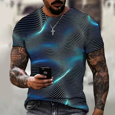 Buy Men's T Shirt In Multicolour Featuring Sports Style With Geometric Print • 10.01£