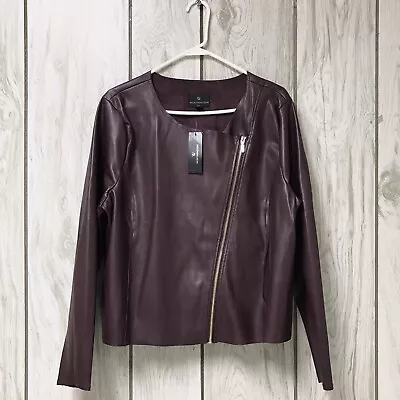 Buy Worthington Women Maroon Berry Faux Leather Full Zip Collarless Jacket XL • 37.89£