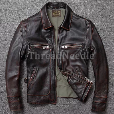 Buy Mens Vintage Terminator Distressed Brown Motorcycle Biker Real Leather Jacket • 117.81£