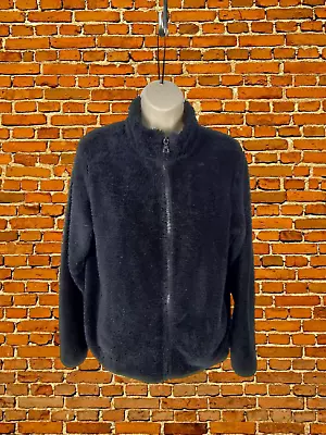 Buy Womens Uniqlo Size Uk Large Black Zip Up Faux Fur Soft Teddy Fleece Jacket Coat • 14.99£