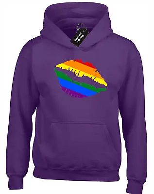 Buy Kiss Pride Hoody Hoodie Rainbow Flag Lgbt Gay Lesbian Love Manchester Cool Top • 16.99£