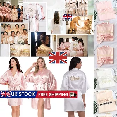 Buy Bridesmaid Robes Wedding Bridal Party Robes Team Bride Robe Kimono Satin Pajamas • 7.49£