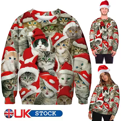 Buy UK Unisex Men Women Ugly Christmas Sweater Cute 3D Cat Sweatshirt Xmax Top Shirt • 17£