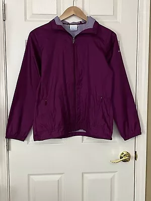 Buy Columbia Womens Lightweight Zip Up Hooded Rain Jacket Pockets Dark Purple Size M • 19.84£