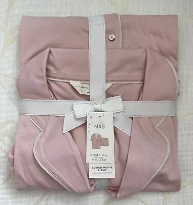 Buy NEW M&S Ladies Pink Cool Comfort™ Cotton Modal Shortie Pyjamas Set Size L • 13.50£