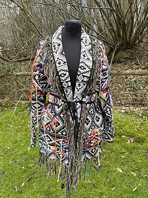 Buy Zara Fringed Tassel Tribal Aztec Boho Coat Jacket Embroidered UK S Oversized • 65£
