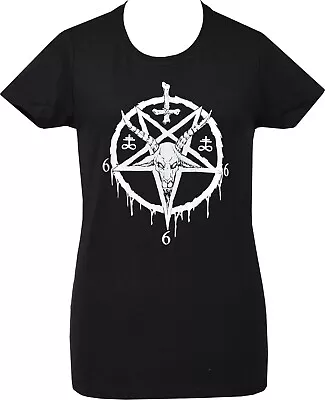 Buy Women's Satanic T-Shirt Pentagram Leviathan Cross 666 Bones • 18.50£