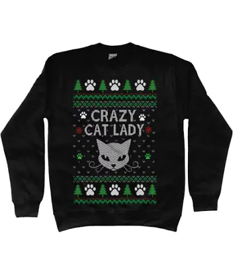 Buy Unisex Crazy Cat Lady Christmas Jumper, Cat Lover Christmas Jumper Black • 30£