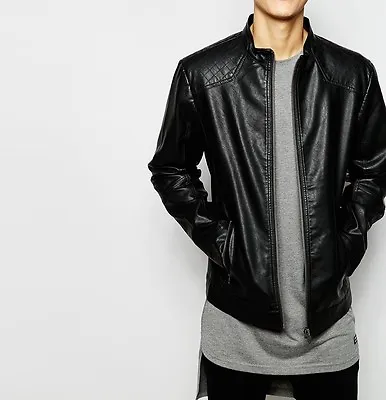 Buy Mens Leather Biker Jacket Brand New With Tag Leather Bomber Jacket Coat Designer • 120£
