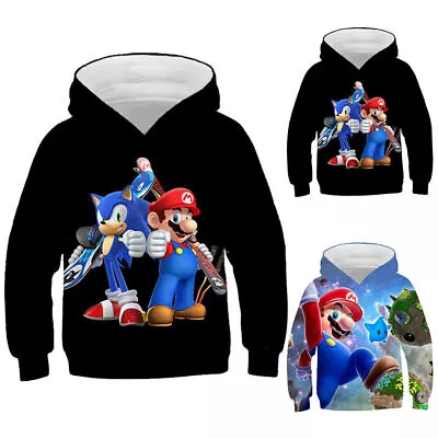 Buy Child Boy Sonic Mario Hoodie Hooded Coat Cartoon Pattern Casual Clothes Winter ☆ • 14.73£