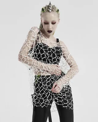 Buy Punk Rave Womens CyberPunk Goth Grunge Sweater Top White Broken Mesh Net Cut Out • 29.99£