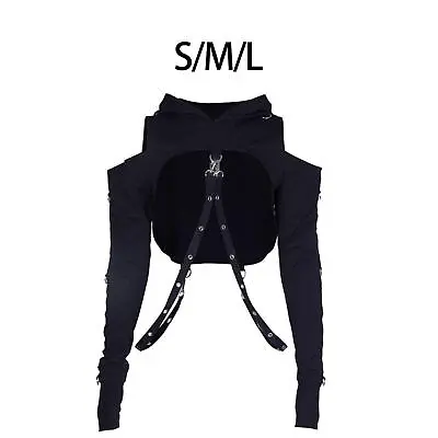 Buy Street Hooded Crop Top Pullover Detachable Chain Dance Wear Tops Women • 15.65£